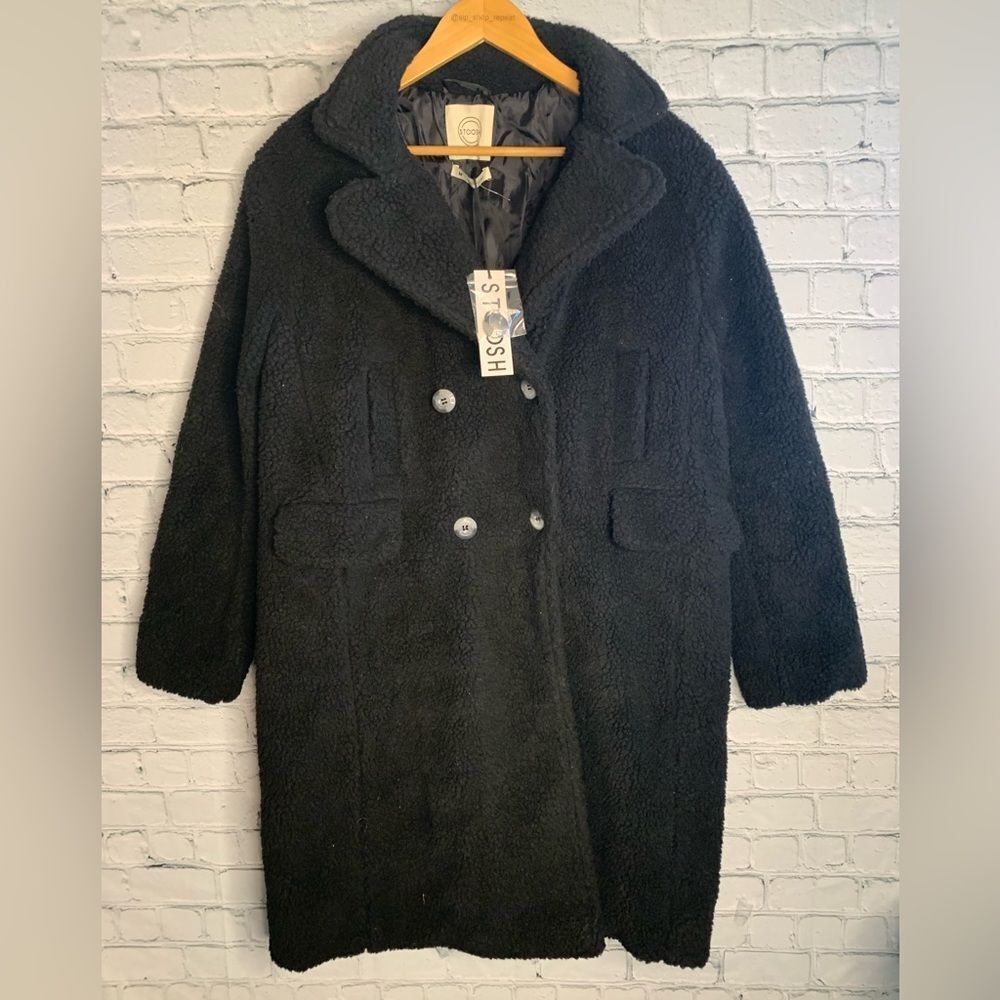 Stoosh Black Teddy Double-Breasted Coat